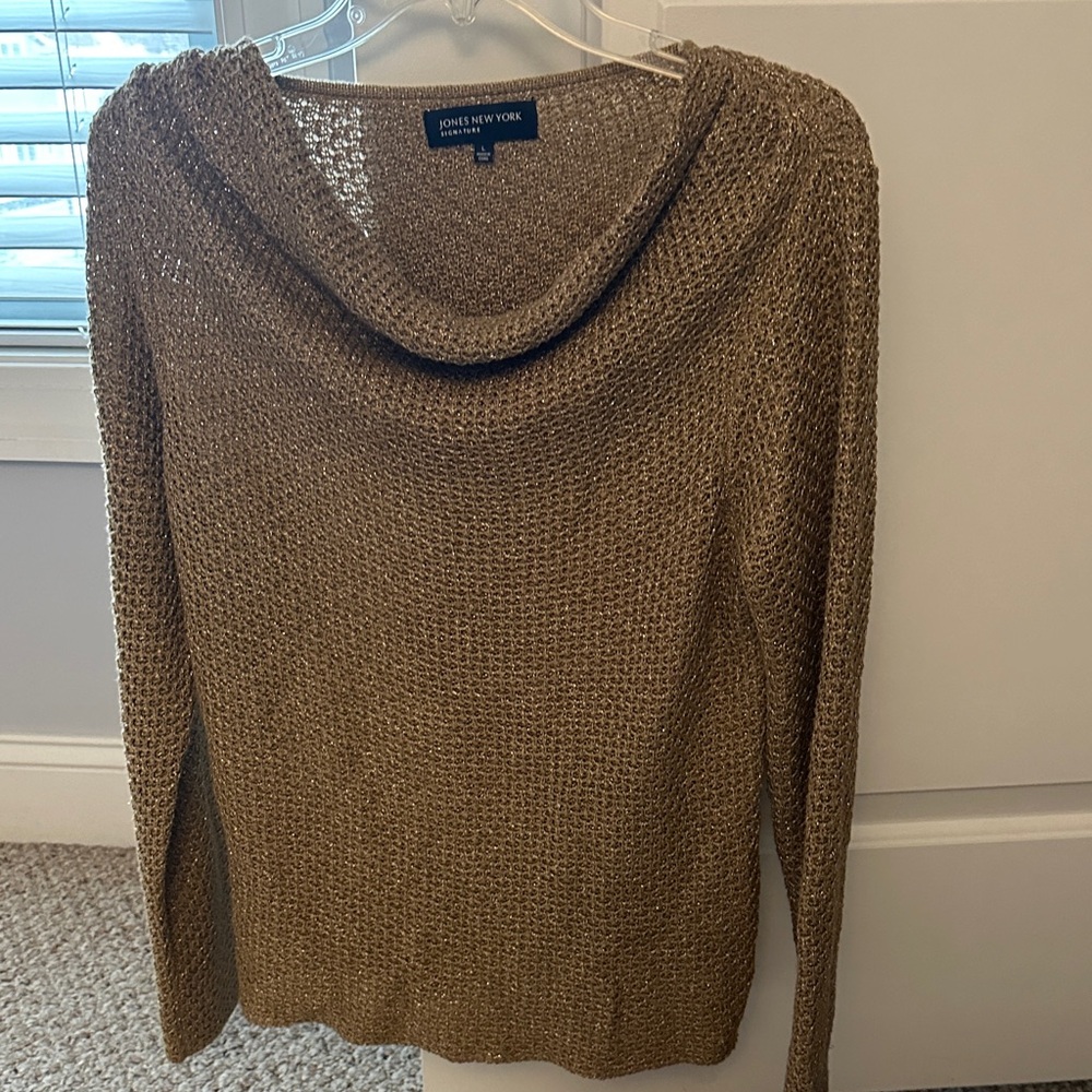 Jones New York Women's Cowl Neck Sweater in Gold with Shimmery Silver.